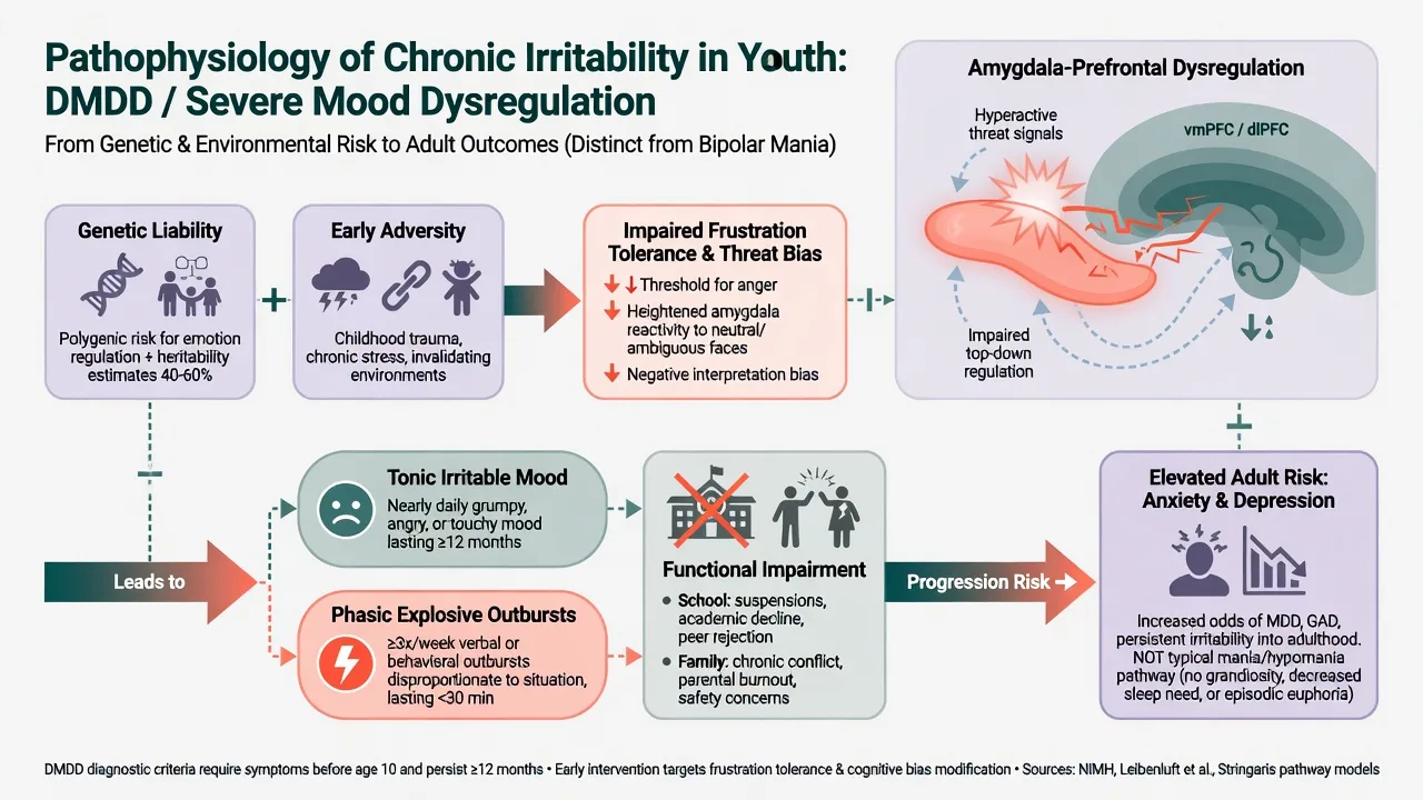 Pathway from liability and adversity to tonic irritability and phasic outbursts with adult internalising risk