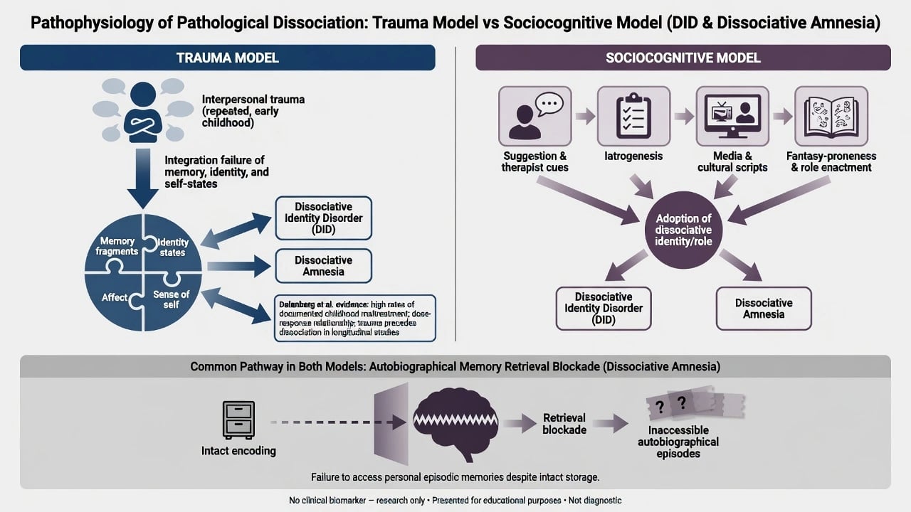 Two-column trauma model versus sociocognitive model of pathological dissociation with amnesia retrieval-blockade band