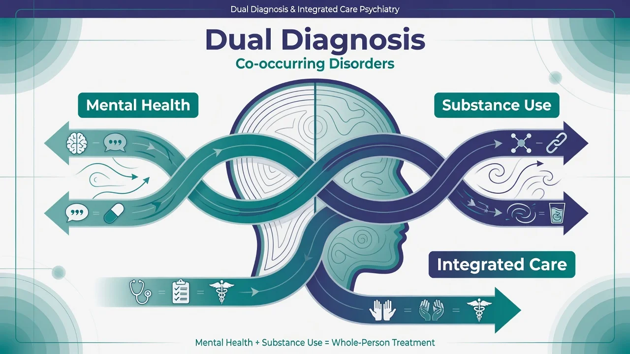 Dual diagnosis integrated care conceptual hero diagram