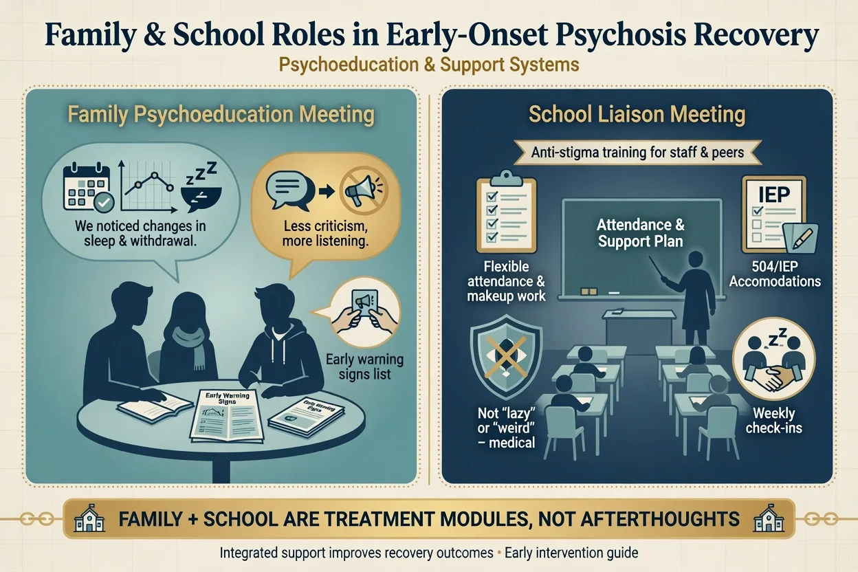 Family psychoeducation and school liaison as core modules in early-onset psychosis care