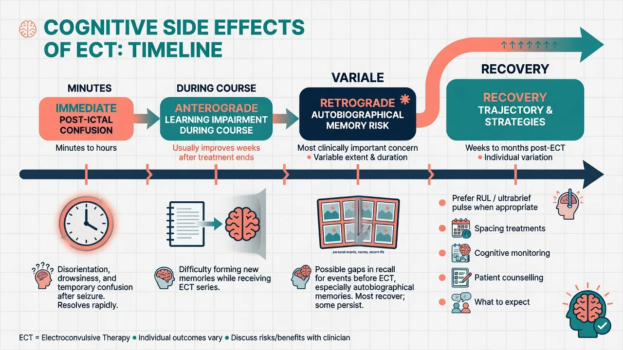 Timeline of post-ictal confusion, anterograde impairment during course, retrograde autobiographical risk, and recovery strategies