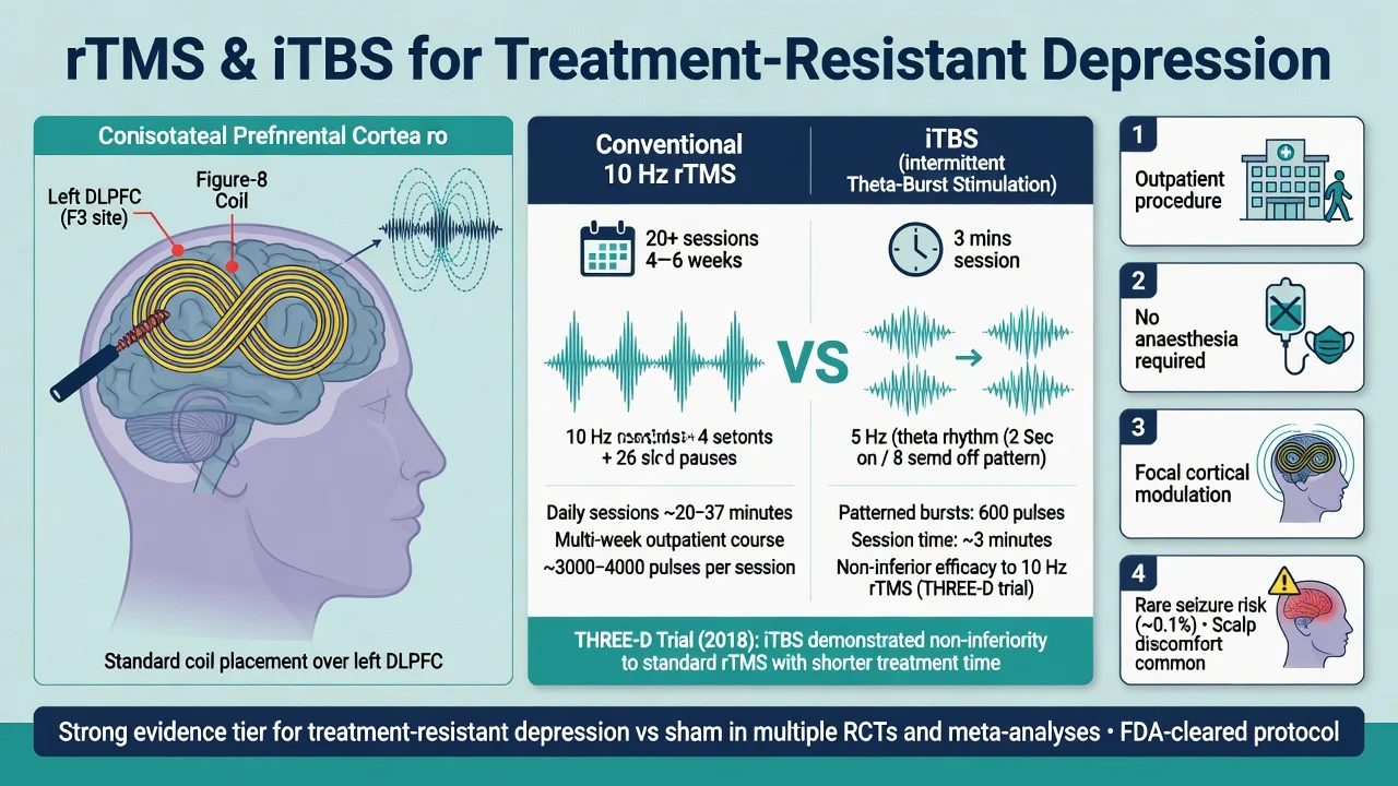 rTMS coil over left DLPFC compared with iTBS shorter session protocol for depression