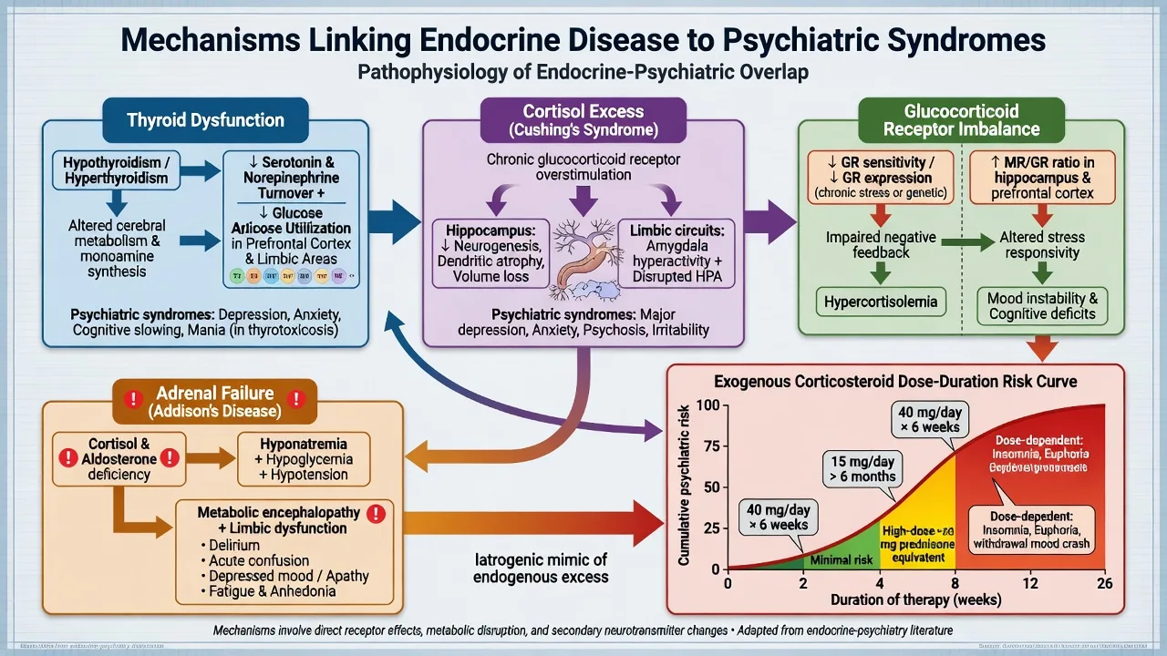 Thyroid psychiatry spectrum from hypothyroid myxoedema psychosis through euthyroid to thyrotoxic anxiety and rare mania