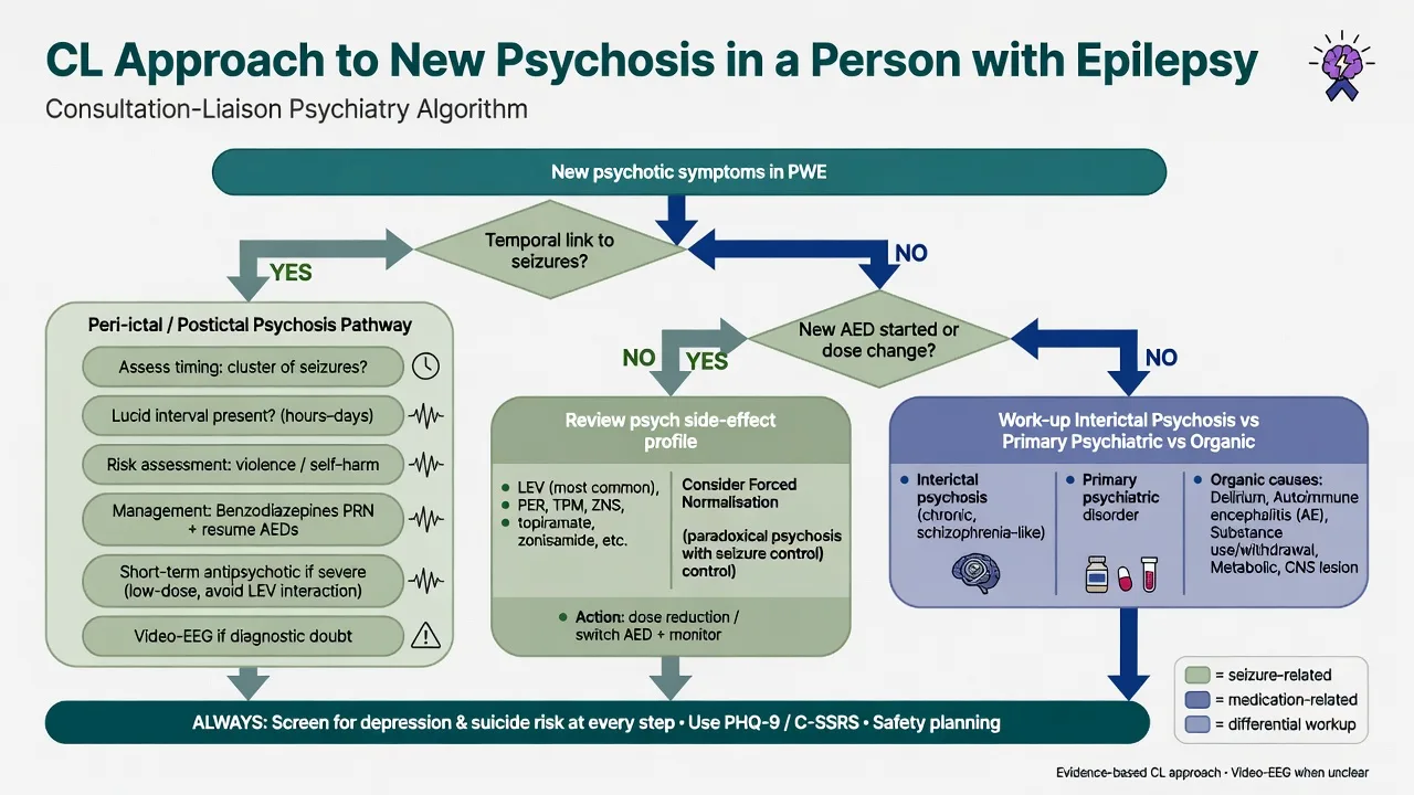 Consultation-liaison algorithm for new psychosis in a person with epilepsy