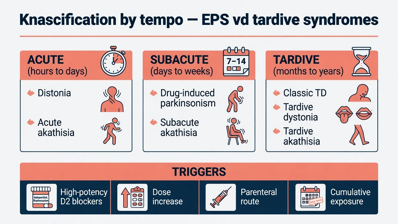 Tempo classification of acute, subacute and tardive extrapyramidal syndromes with common triggers