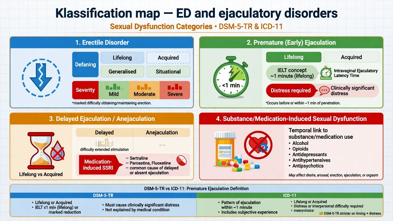 Classification map for erectile disorder, premature ejaculation, delayed ejaculation, and medication-induced sexual dysfunction