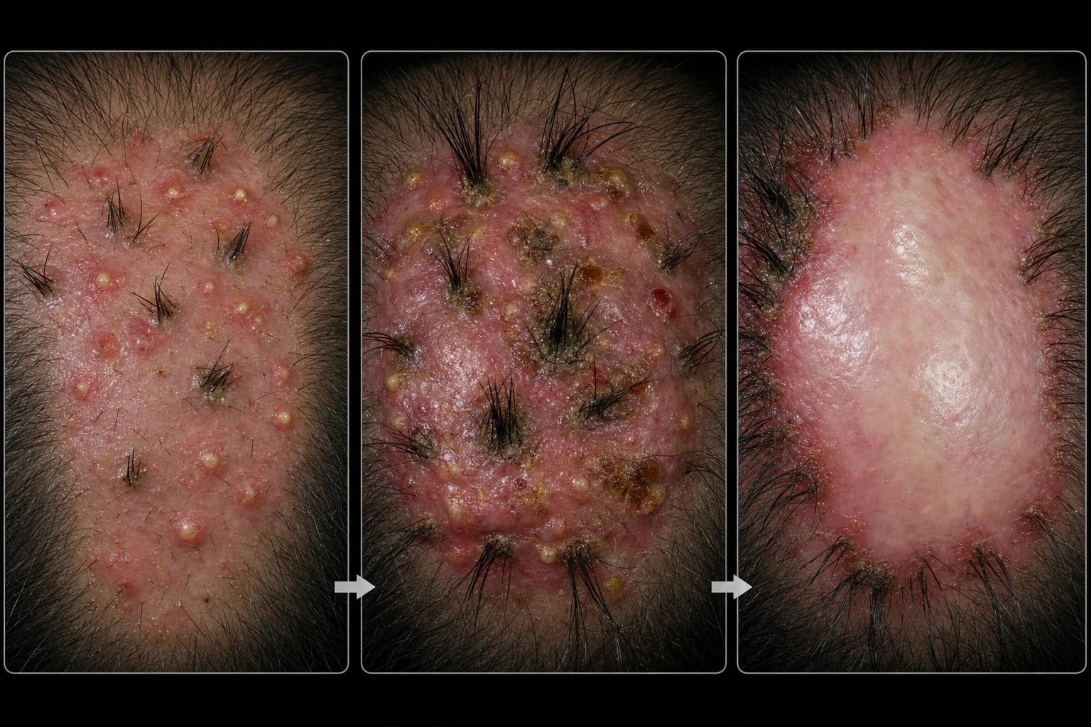 Four-panel comparison of erythema ab igne, livedo reticularis, cutaneous vasculitis, and post-inflammatory hyperpigmentation