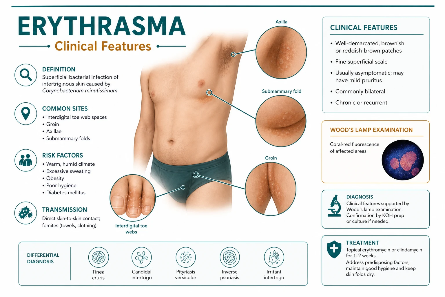 Classification and distribution of erythrasma across intertriginous sites: toe webs, groin, axillae, submammary folds and gluteal cleft
