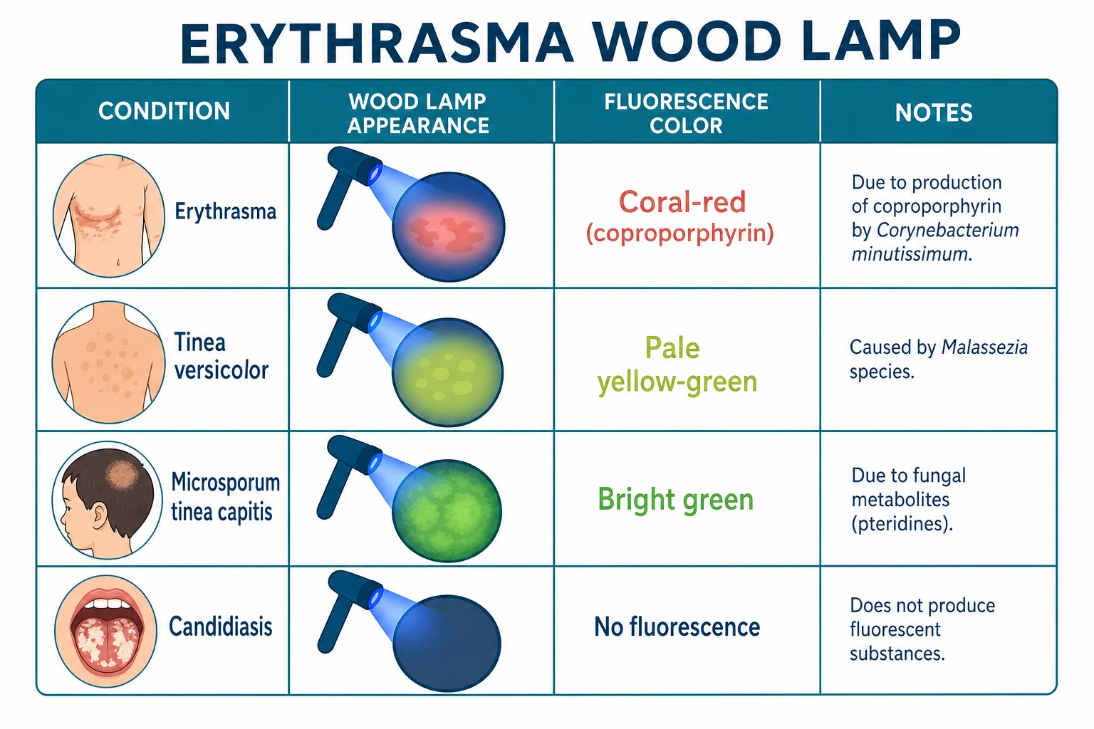 Differential diagnosis of erythrasma: comparison with tinea cruris, candidal intertrigo and inverse psoriasis
