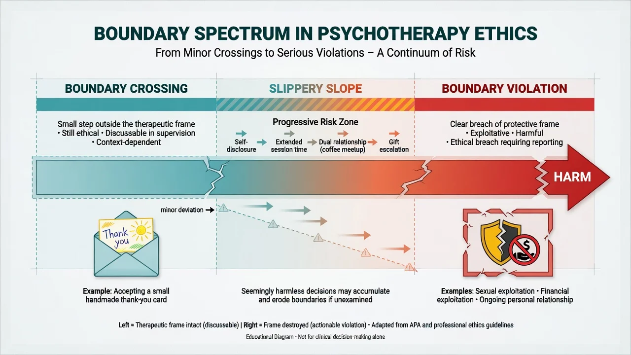 Continuum diagram from boundary crossing through slippery slope to boundary violation