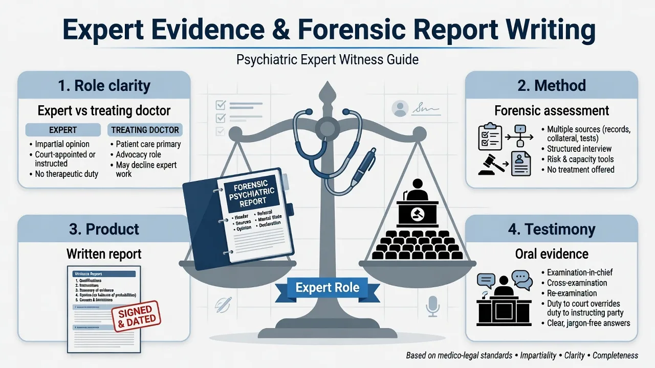 Expert evidence overview: role clarity, forensic method, written report product, and oral testimony