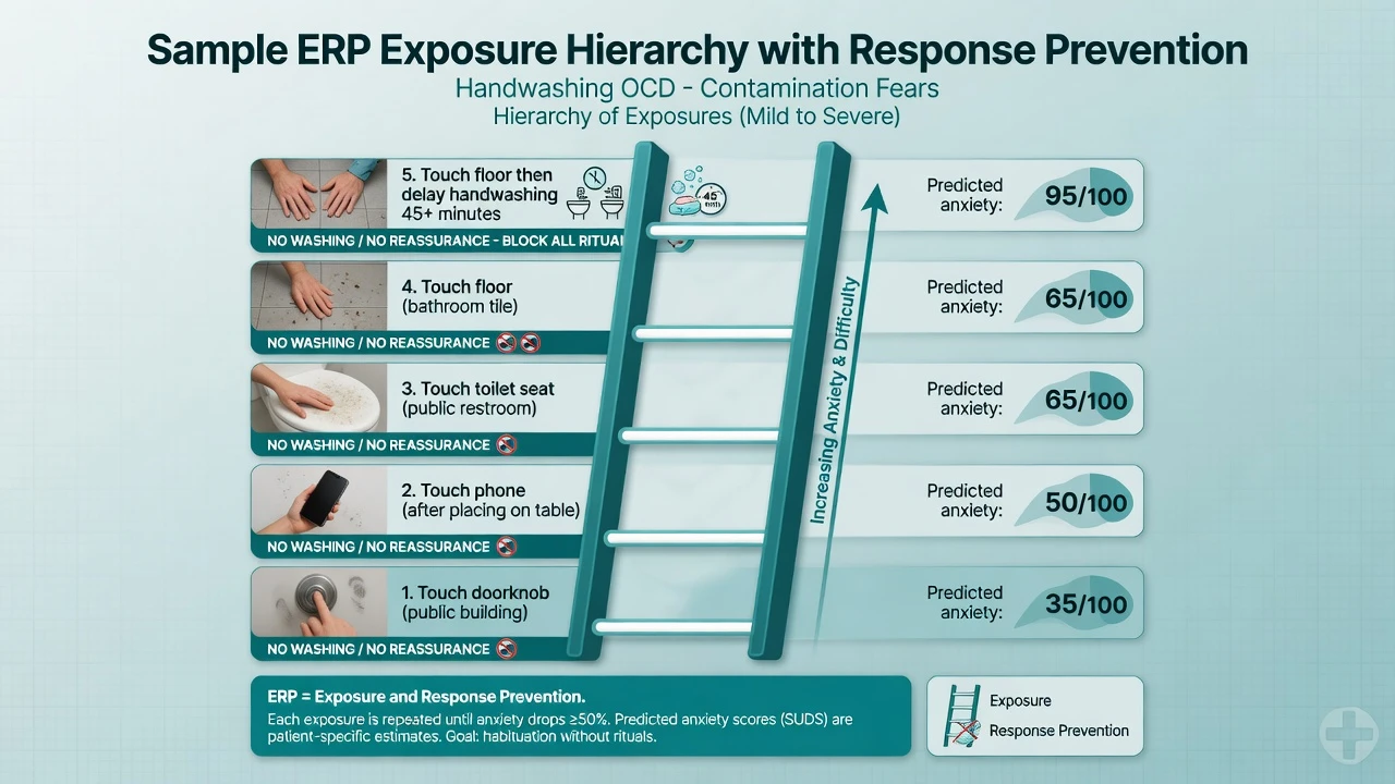 Graded contamination exposure ladder with response-prevention rules at each step