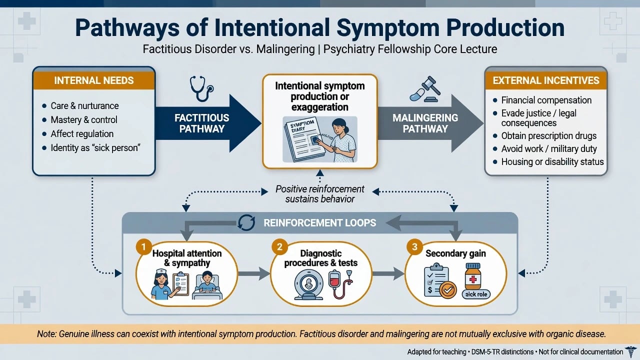 Four-column classification of factitious disorder self, factitious imposed on another, malingering, and FND or SSD along an intentionality axis