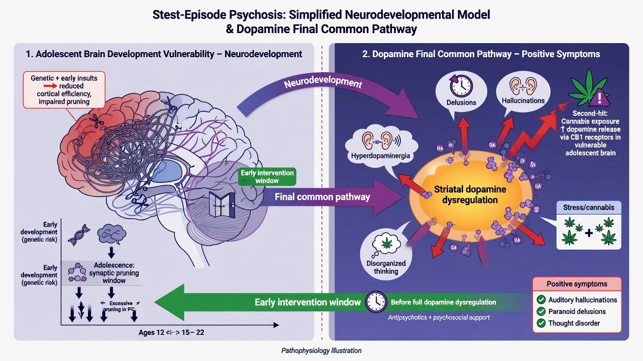 Neurodevelopmental vulnerability and striatal dopamine final common pathway in FEP