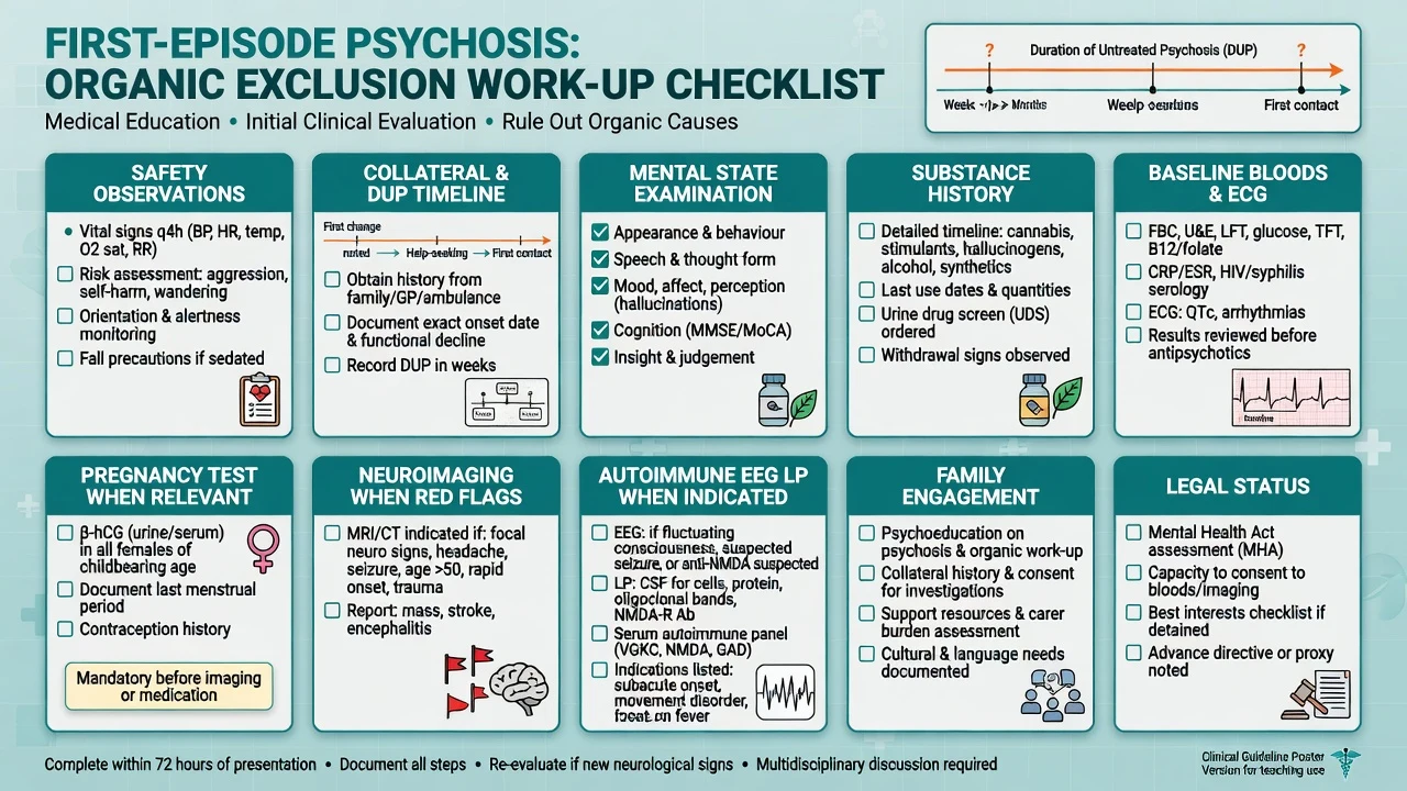 Organic exclusion and baseline work-up checklist for first-episode psychosis