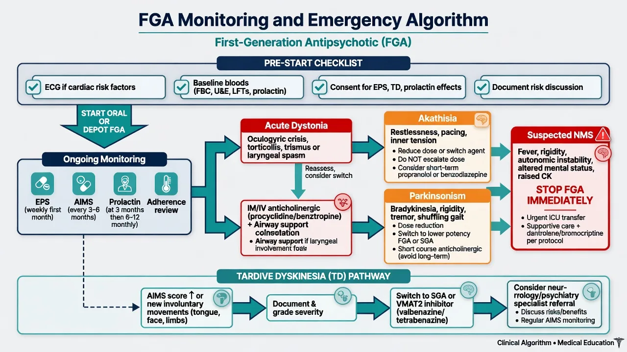D2 occupancy gauge with pathways to EPS, prolactin, antipsychotic effect, tardive dyskinesia and NMS inset