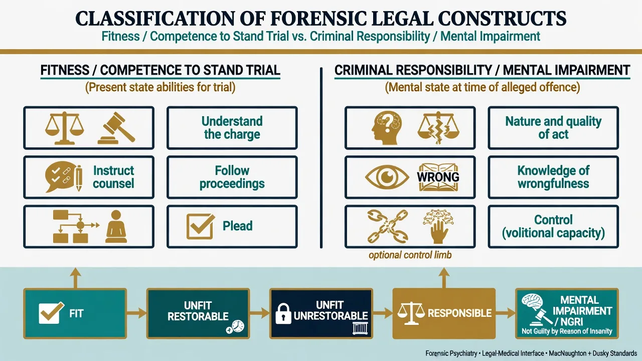 Two-column classification of fitness to stand trial versus criminal responsibility legal constructs