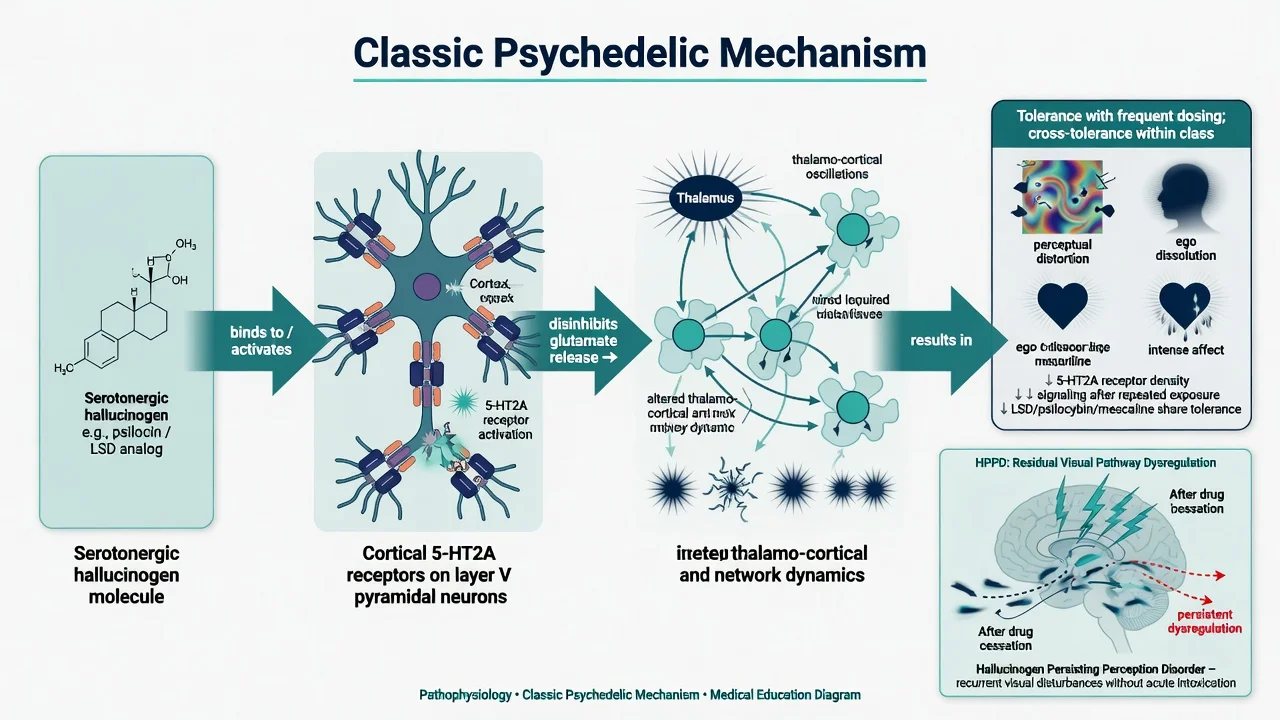 5-HT2A agonism pathway from classic psychedelics to altered perception and HPPD residual dysregulation