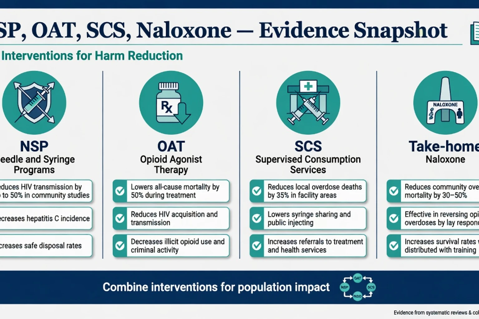 Evidence snapshot comparing NSP OAT supervised consumption and take-home naloxone outcomes