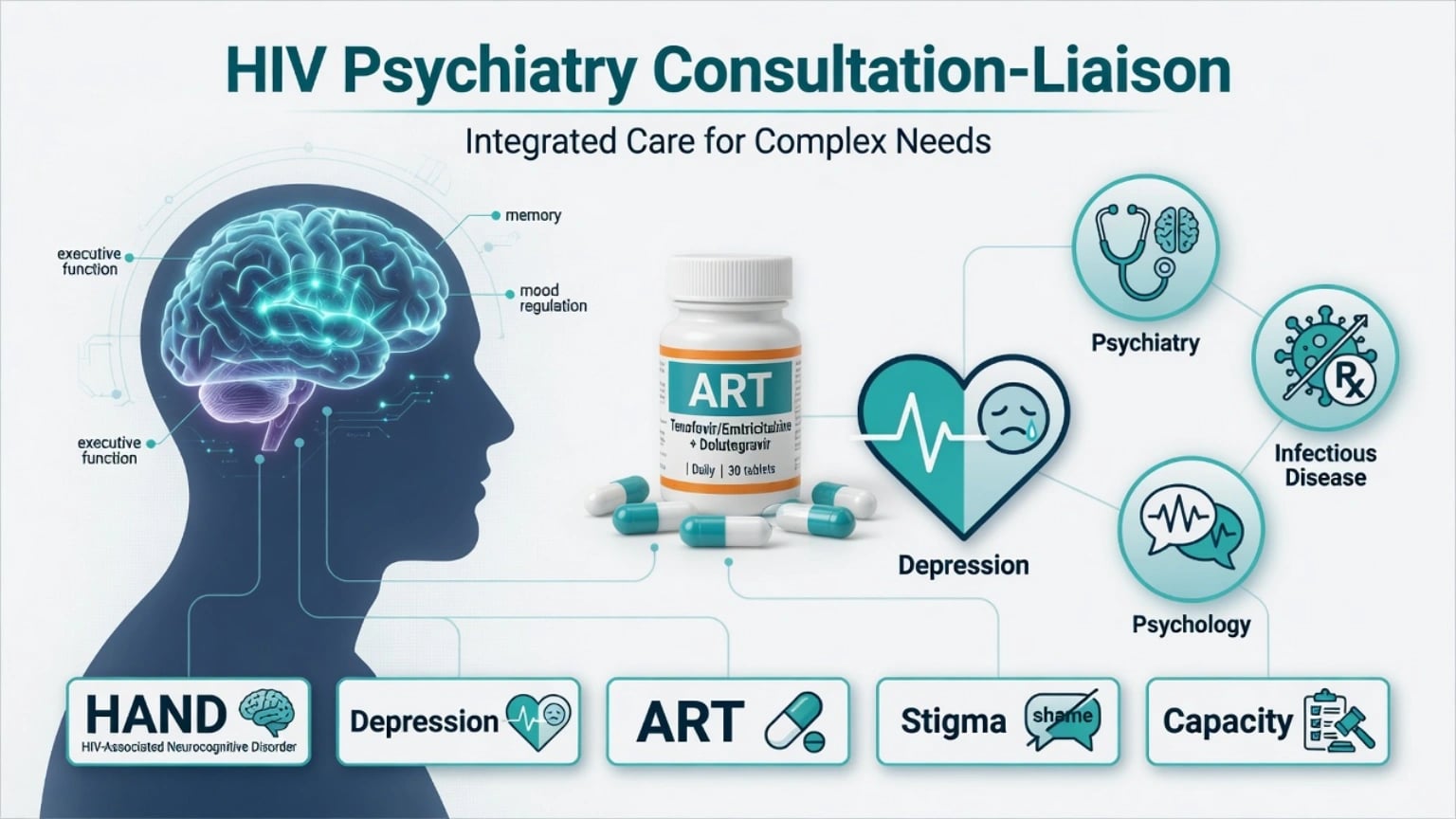 HIV psychiatry integrated care concept with HAND depression ART stigma and capacity domains