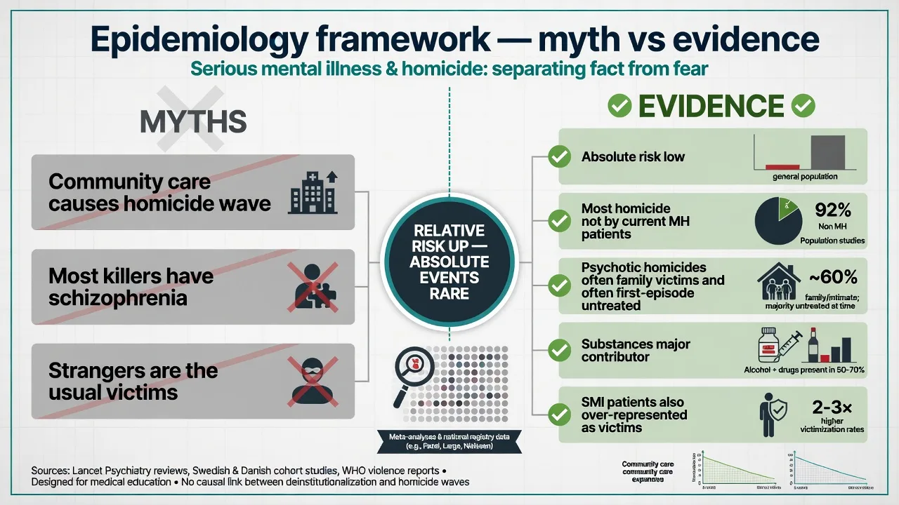 Two-column myth versus evidence framework for serious mental illness and homicide