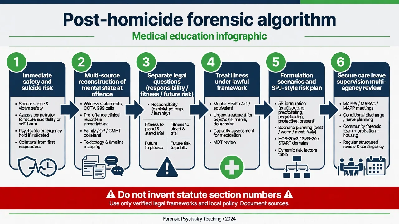 Six-step post-homicide forensic algorithm from immediate safety through multi-agency review
