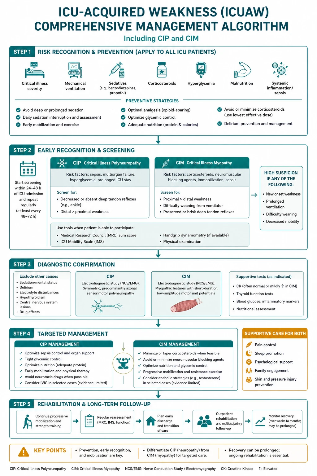 ICU-acquired weakness — CIP/CIM comprehensive management pathway overview