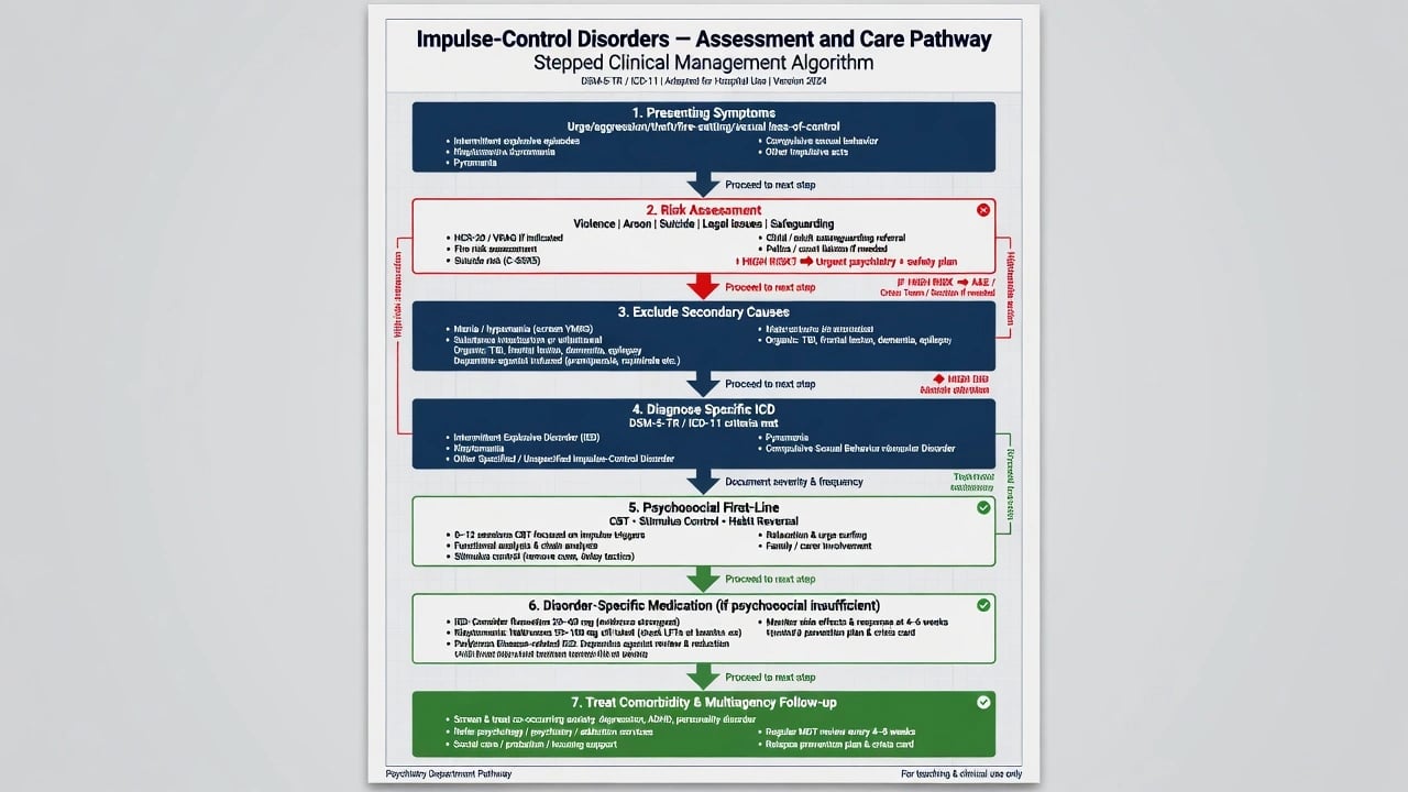 Stepped care algorithm for impulse-control disorders from risk assessment through CBT and selected pharmacotherapy