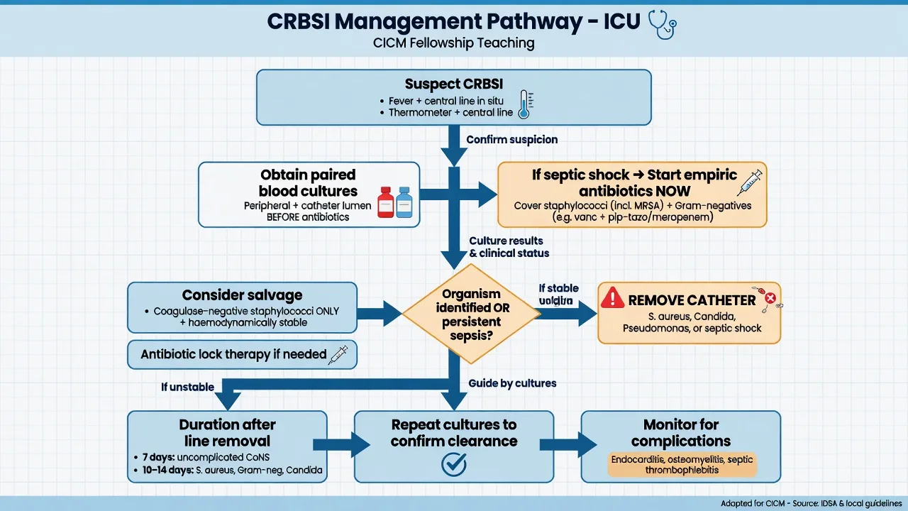 Infographic of CLABSI and VAP prevention bundles with full-barrier insertion, chlorhexidine, daily line review and head-of-bed elevation