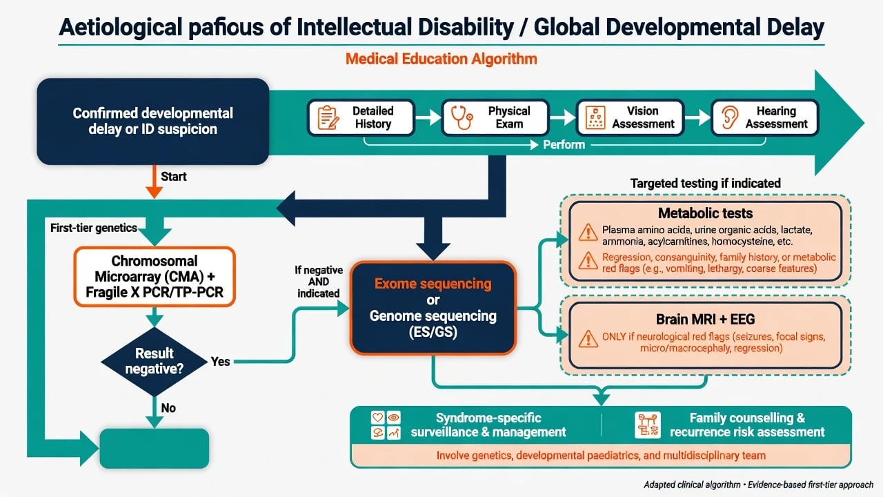 Aetiological workup algorithm for intellectual disability and global developmental delay