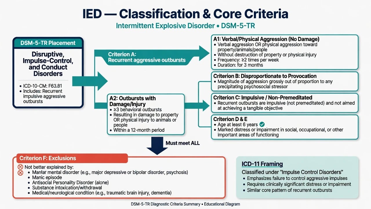 IED DSM-5-TR classification: A1 versus A2 pathways, shared criteria, and exclusions