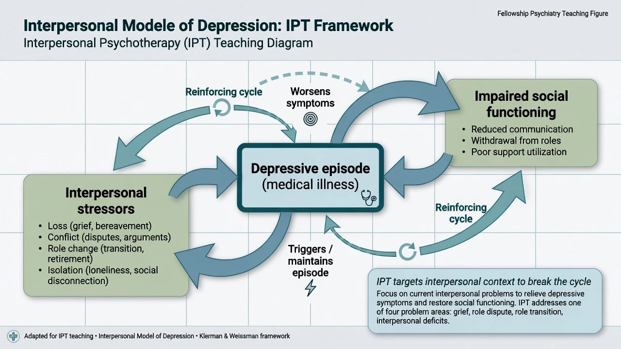 Interpersonal model of depression with stressors, depressive episode, and impaired social functioning in a reinforcing cycle