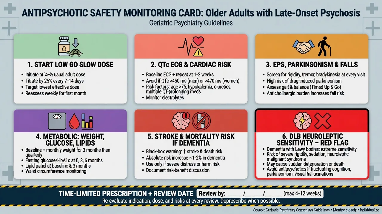 Six-panel safety monitoring card for antipsychotics in older adults