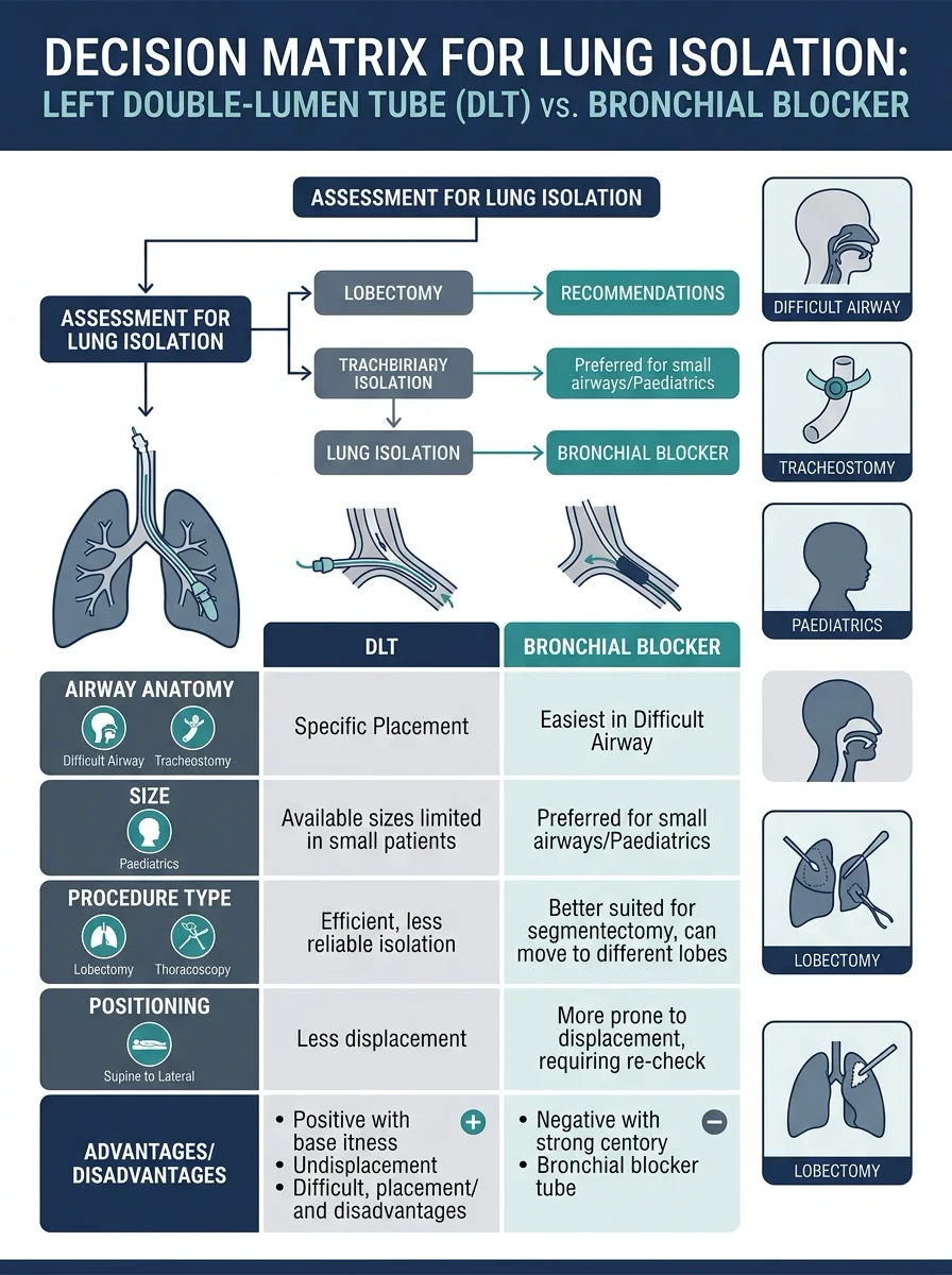 DLT versus bronchial blocker decision matrix illustration