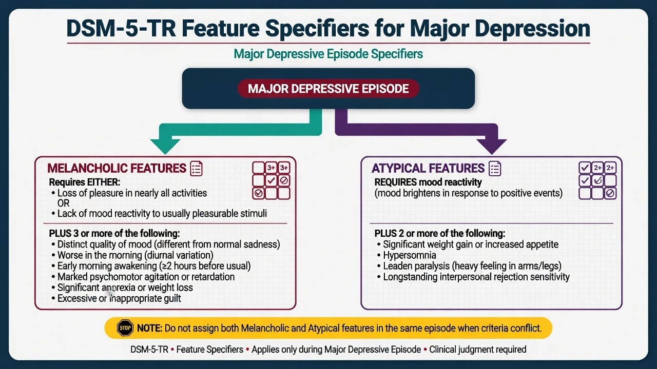 Classification flowchart of DSM melancholic and atypical feature criteria from a major depressive episode
