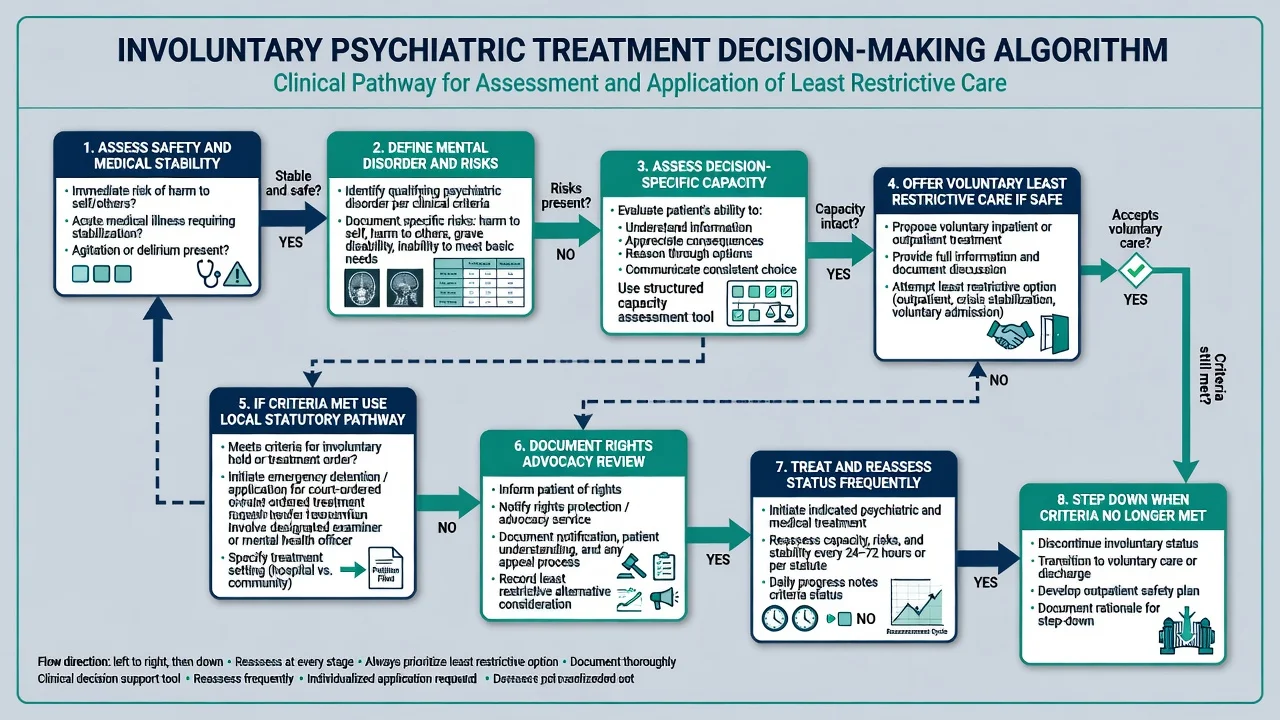 Eight-step decision algorithm for involuntary psychiatric treatment and least restrictive care