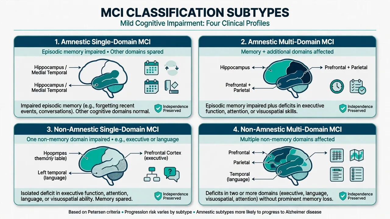 Four-panel classification of amnestic and non-amnestic single- and multi-domain MCI