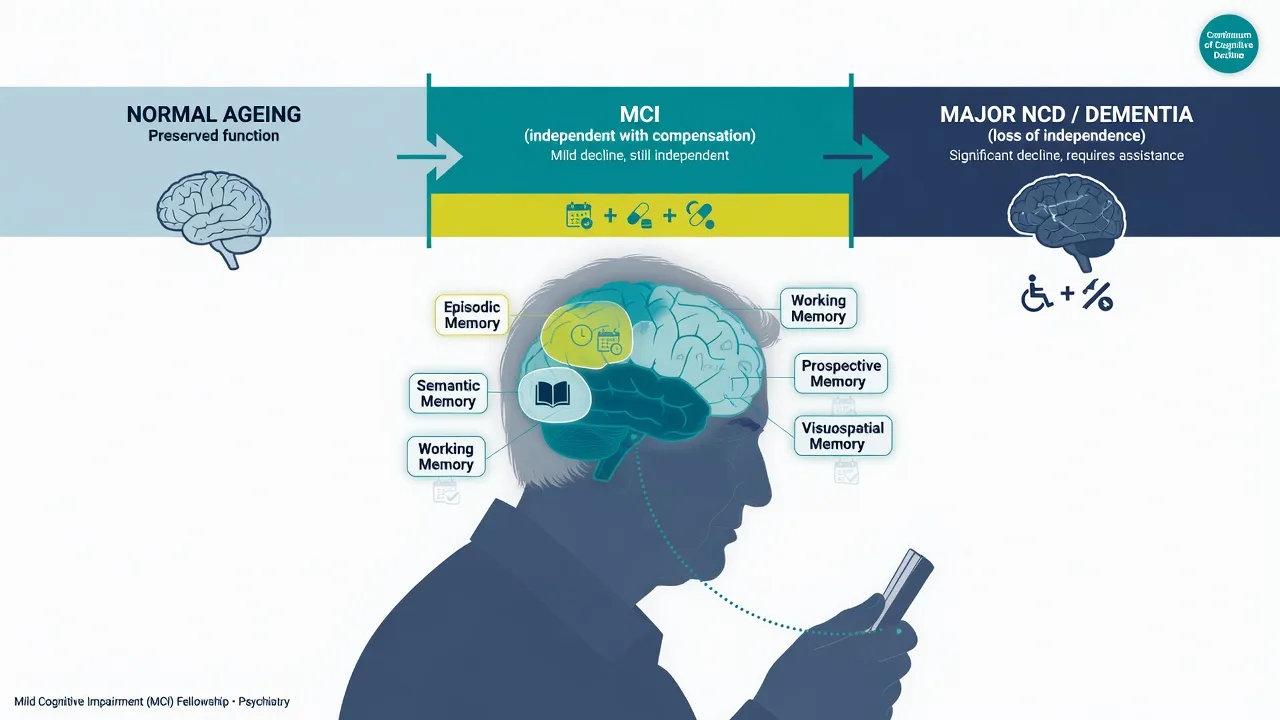 Continuum from normal ageing through MCI with preserved independence to major NCD with loss of independence