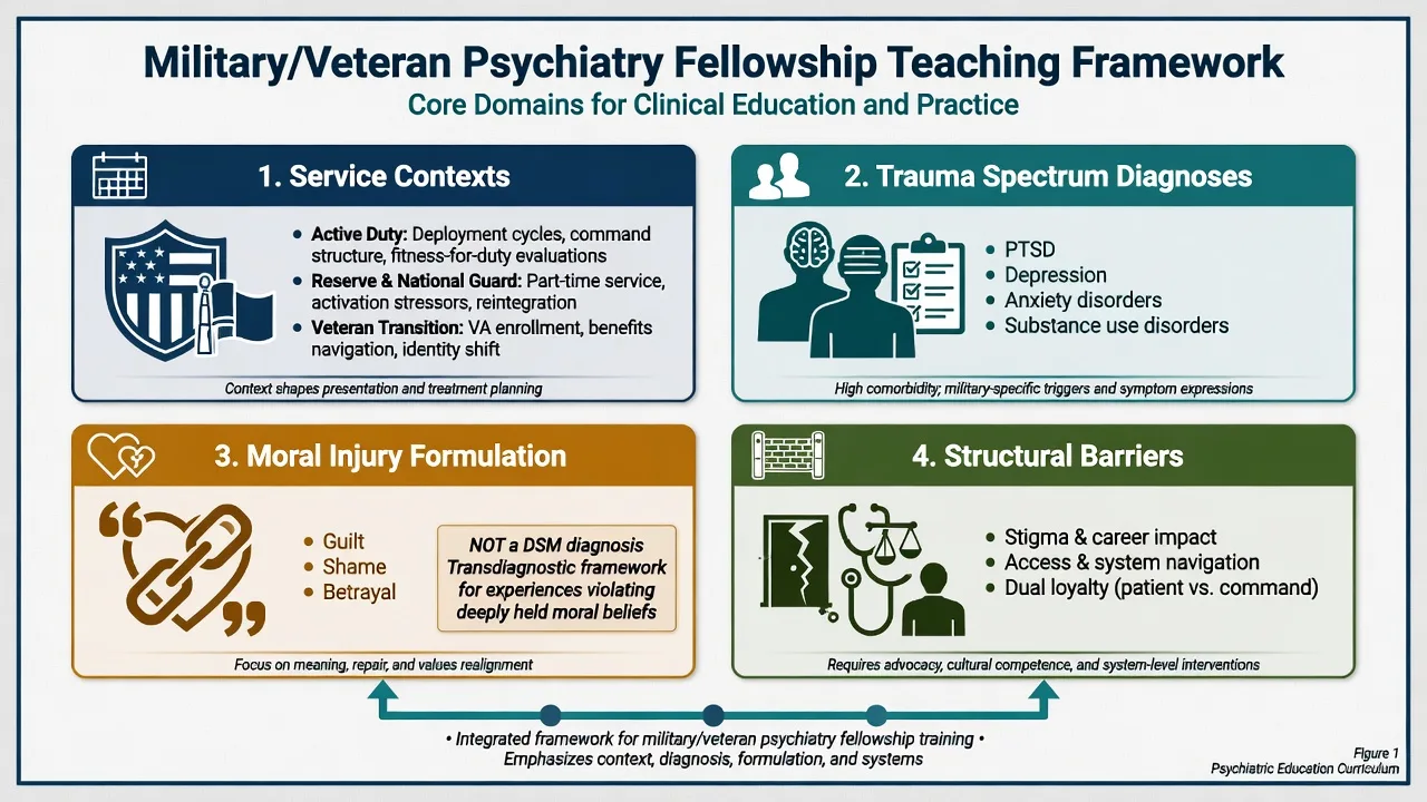 Four-box framework: service contexts, trauma spectrum diagnoses, moral injury formulation, structural barriers