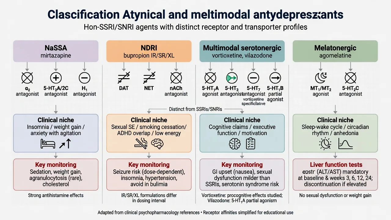 Taxonomy of NaSSA NDRI multimodal serotonergic and melatonergic antidepressants