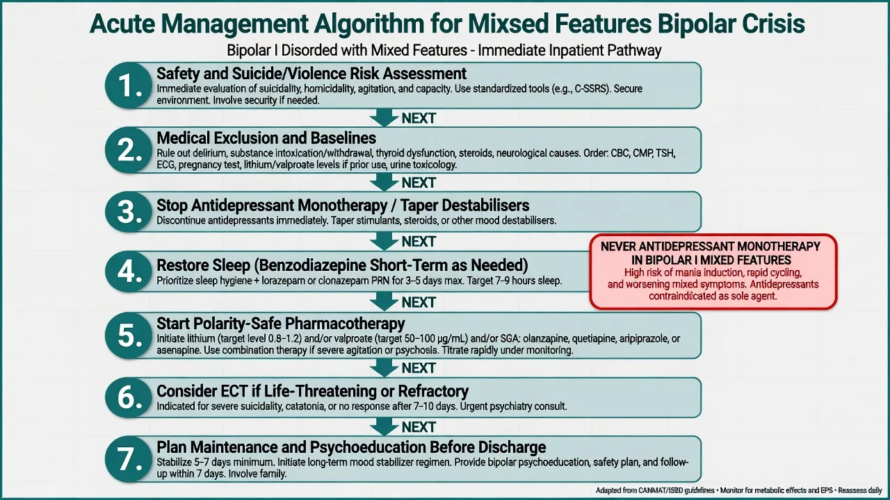 Seven-step acute management algorithm for mixed features bipolar crisis