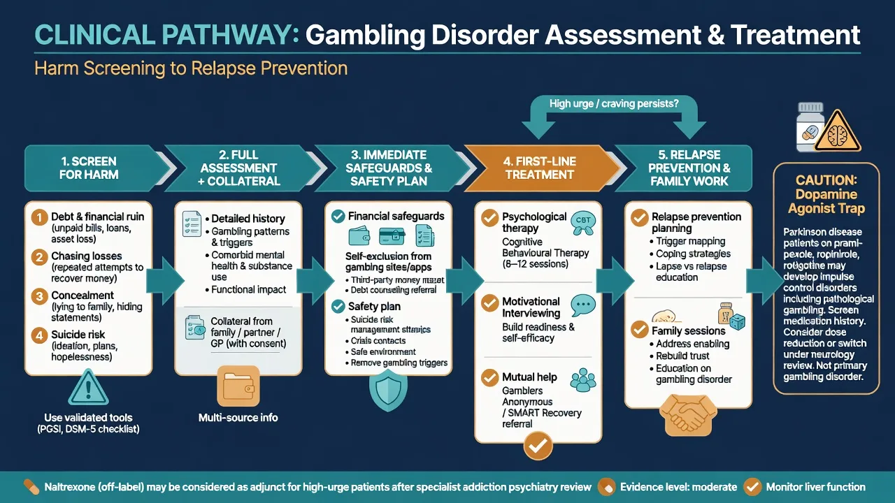 Clinical pathway for gambling disorder from harm screening through CBT and relapse prevention
