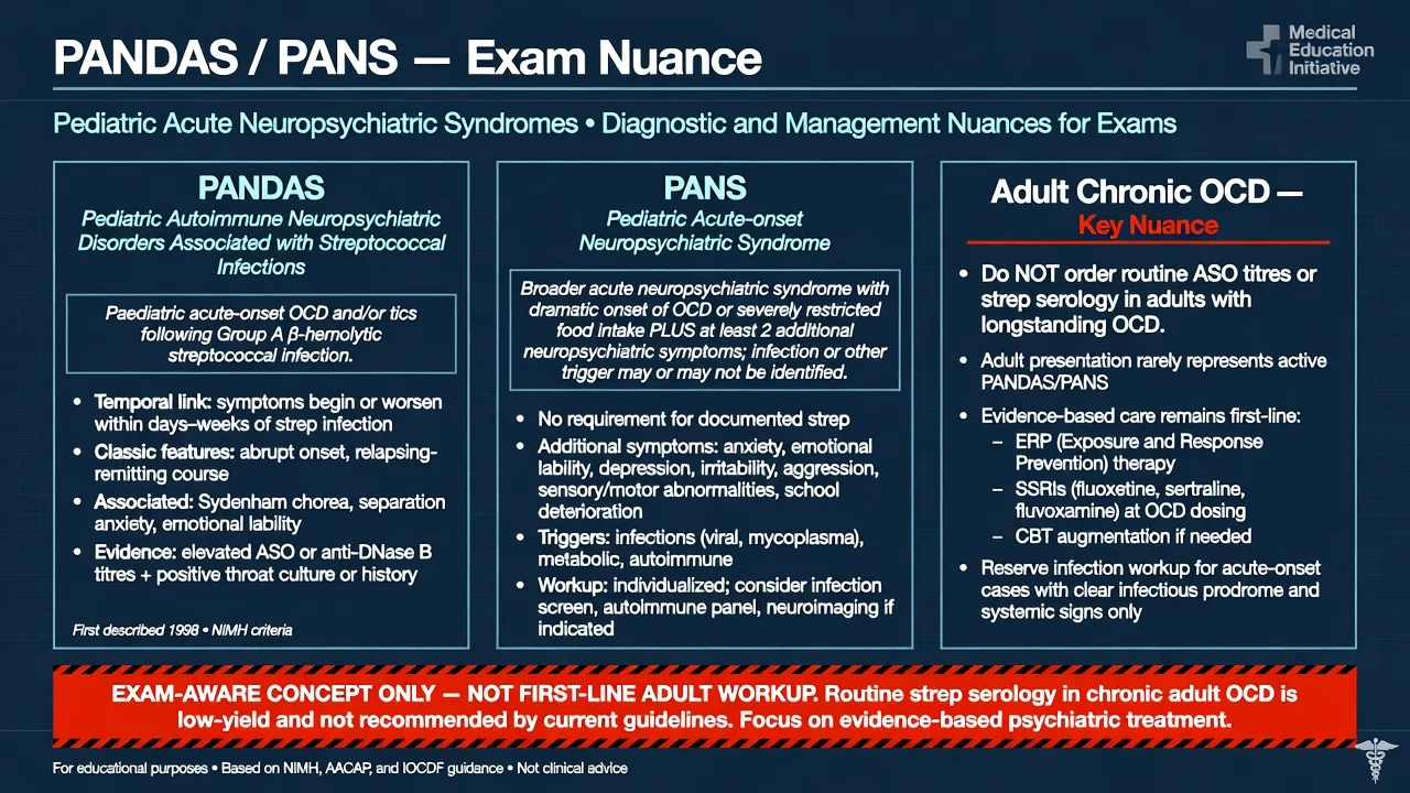 PANDAS versus PANS exam nuance versus adult chronic OCD without routine ASO testing