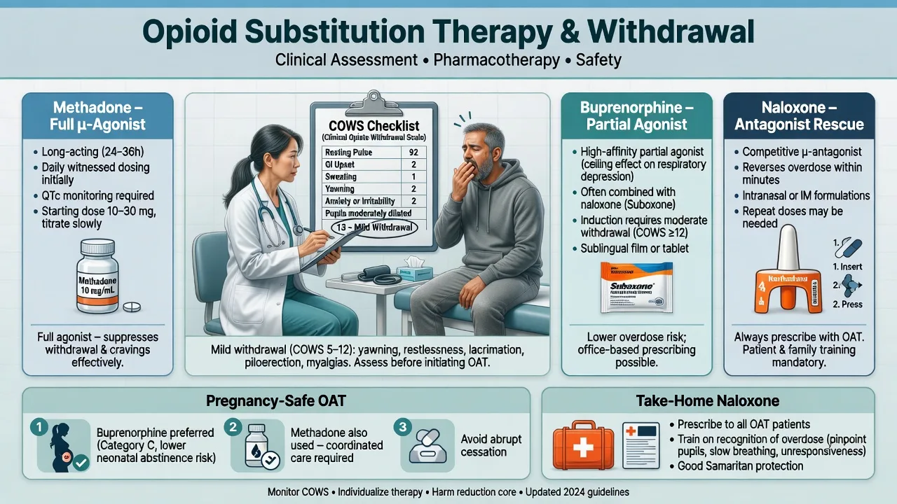 Hero overview of opioid substitution therapy methadone buprenorphine COWS and naloxone