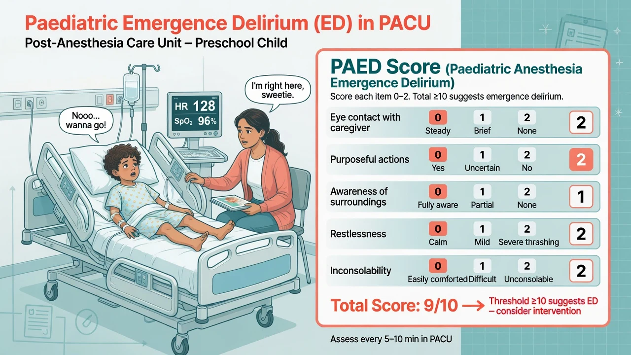 Paediatric emergence delirium PACU educational figure