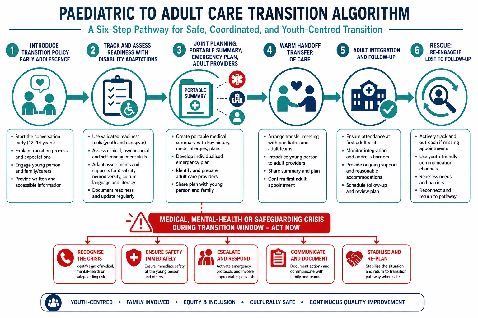 Stepwise transition algorithm with crisis rescue branch
