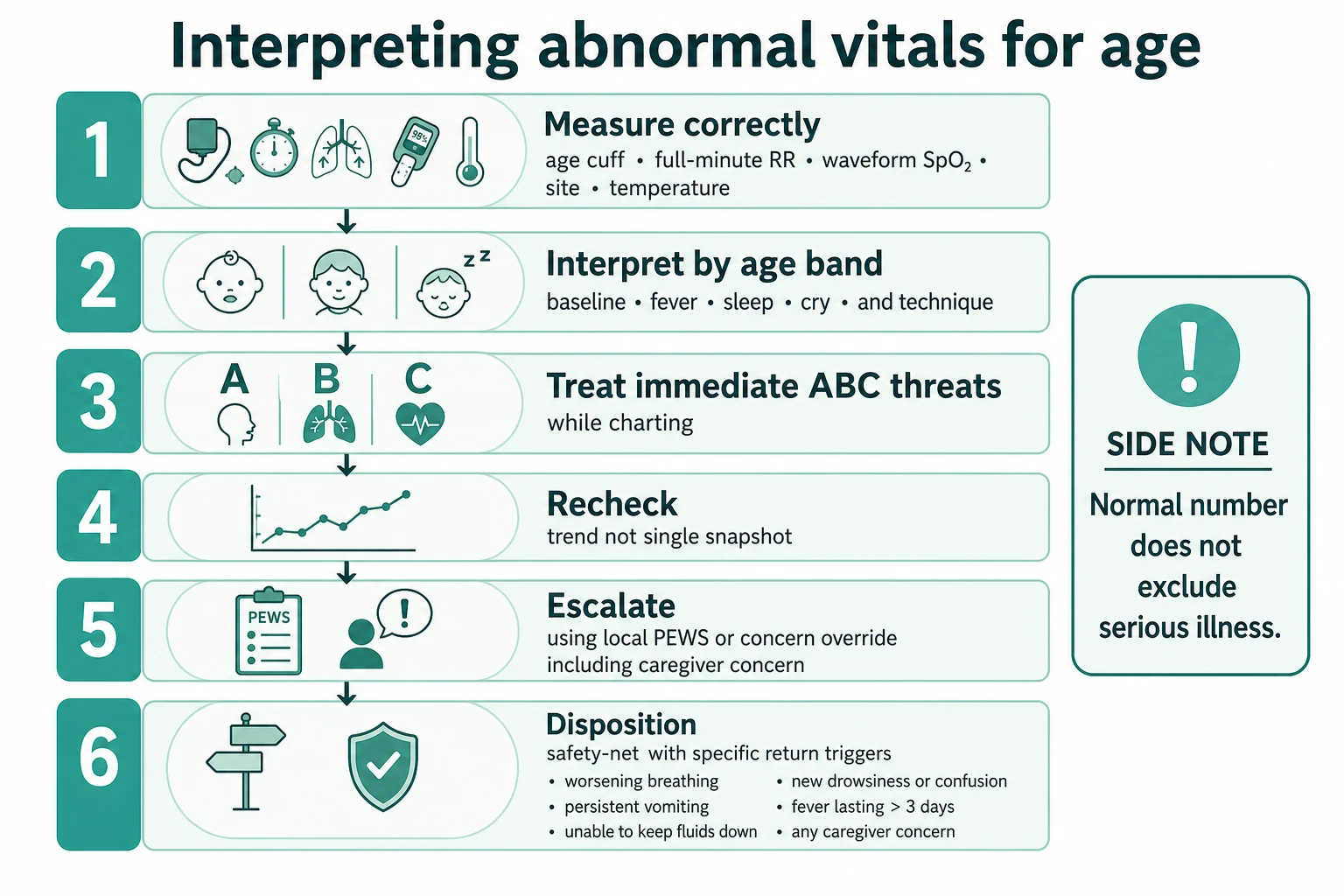 Algorithm for measuring and acting on paediatric vital signs