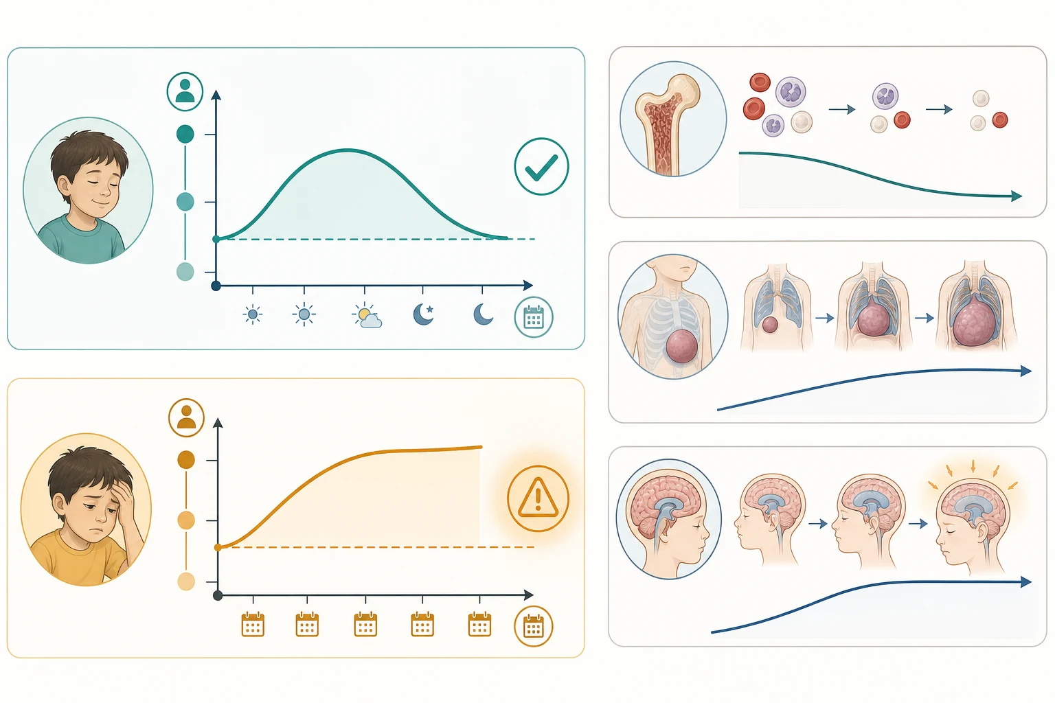 Self-limiting versus persistent-progressive symptom courses with tumour mechanisms