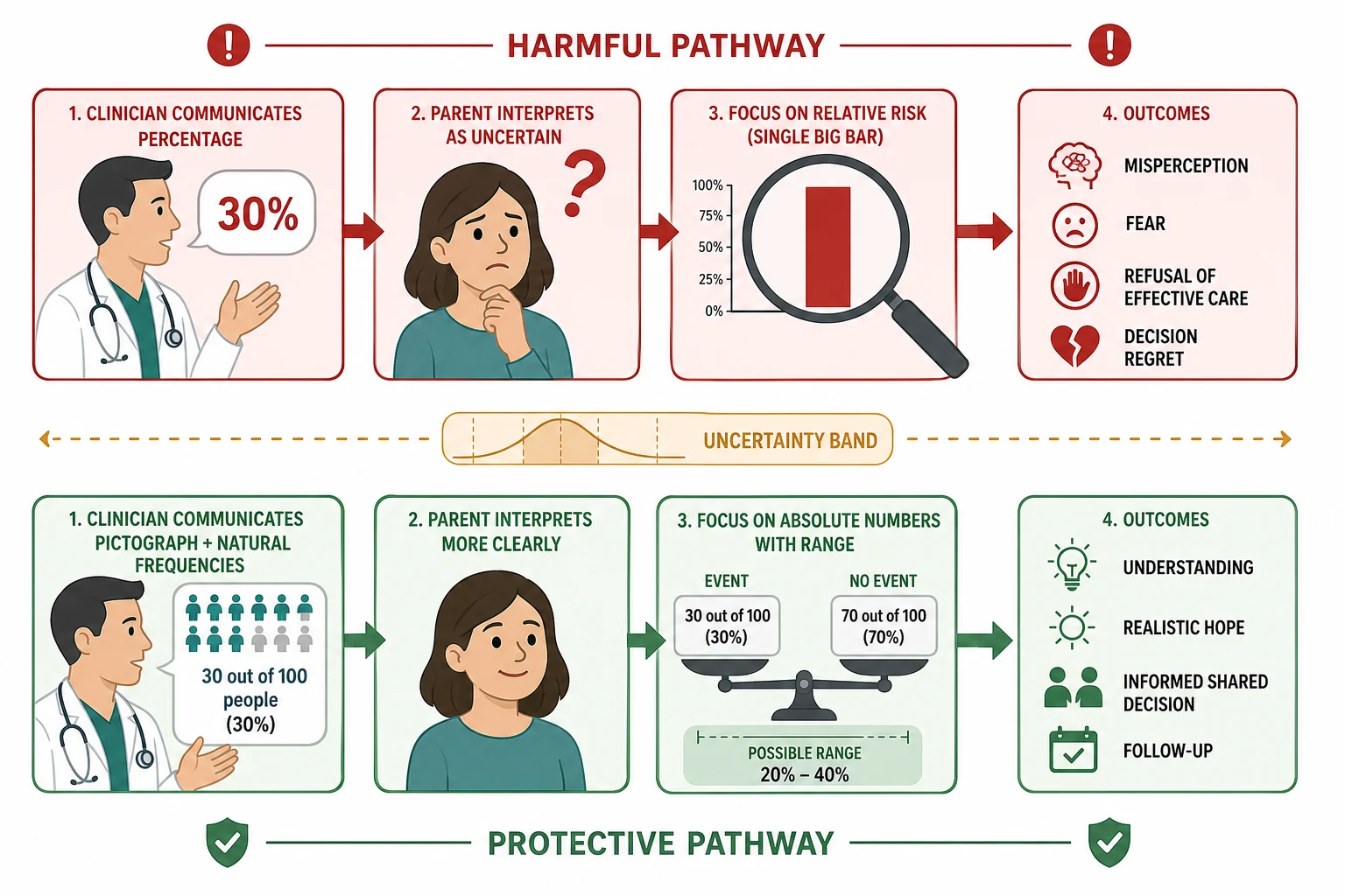 Parallel cascades contrasting harmful relative-risk-only communication with protective structured communication using pictographs and natural frequencies
