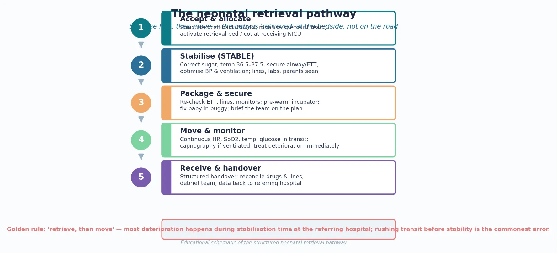 Educational schematic of the corrected-age longitudinal follow-up schedule from discharge through term-corrected, 4 to 8 months, 12 to 18 months, 2 to 2.5 years, and school age, with the assessment focus at each point